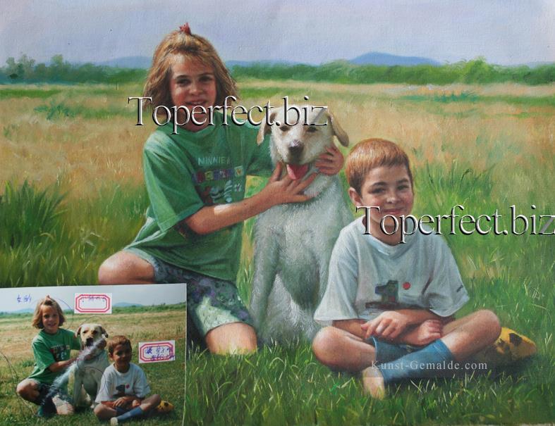 imd022 Porträt von Kindern und Haustier Ölgemälde